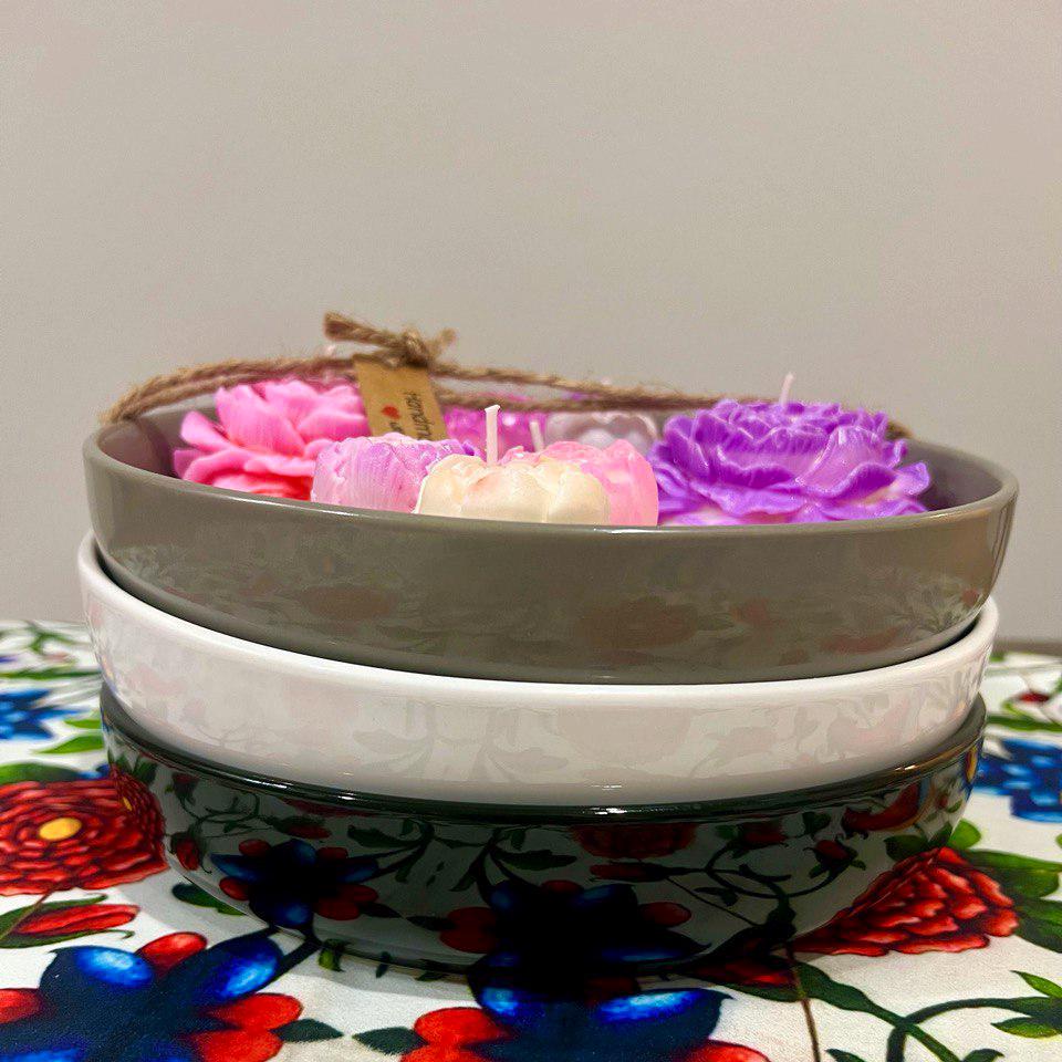 Floral Ceramic Bowl| Decorative Candle with Daisy & Poeny Design| Unique Home Decor| Luxury Housewarming Gift| Perfect Gift for a Loved One