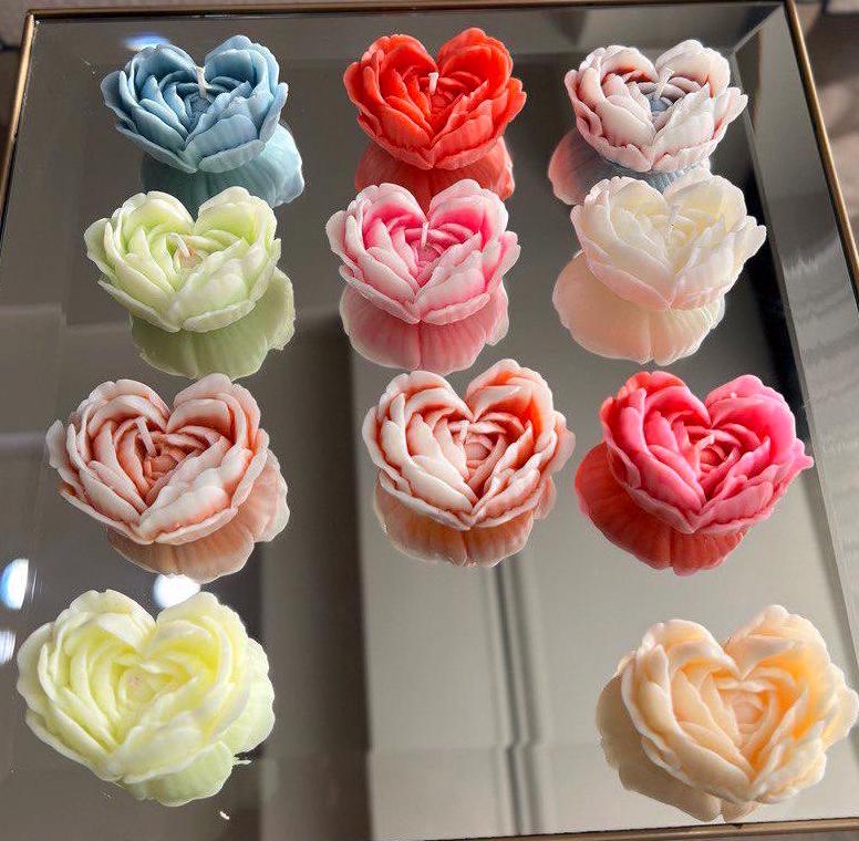 Set of 2 Handmade Heart-Shaped Flower Candles| Romantic Gift Idea| Soy Wax Candle| Unique Valentine’s Day Gift | Scented Floral Home Decor