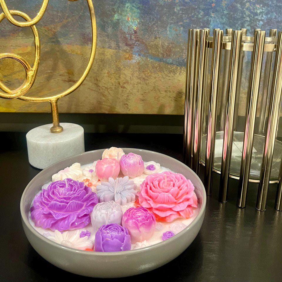 Floral Ceramic Bowl| Decorative Candle with Daisy & Poeny Design| Unique Home Decor| Luxury Housewarming Gift| Perfect Gift for a Loved One