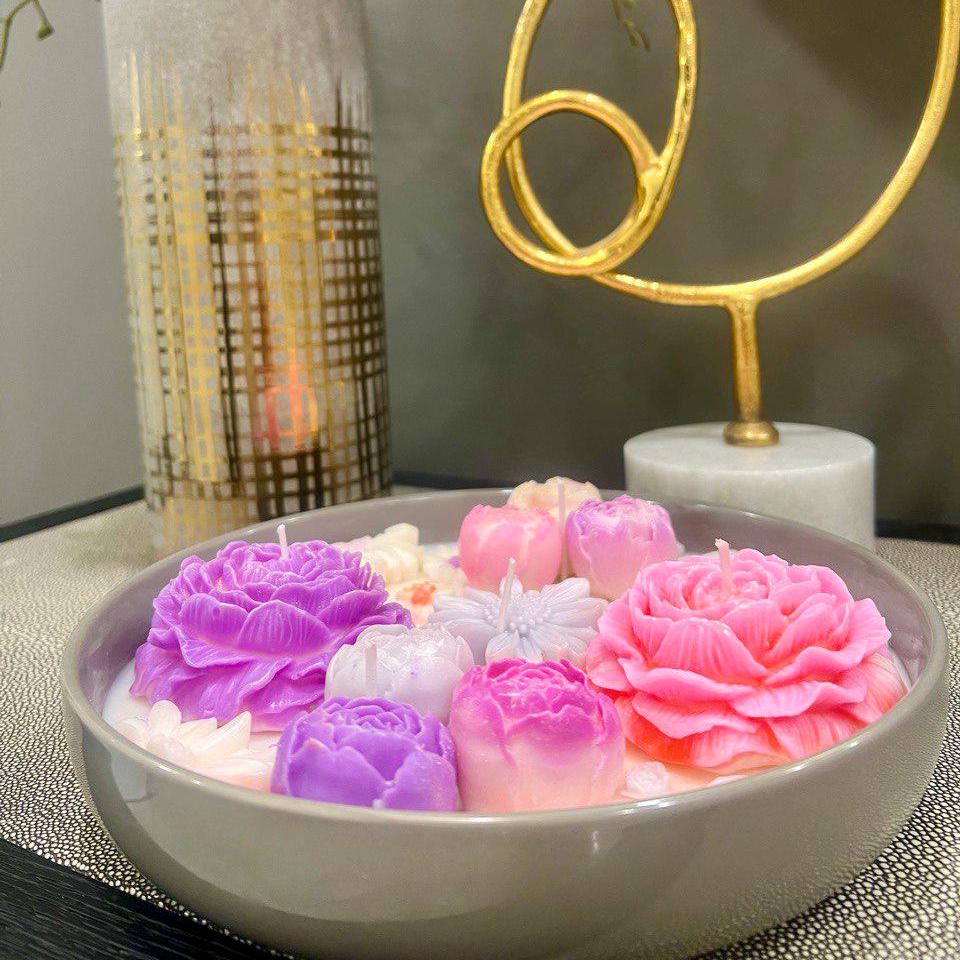 Floral Ceramic Bowl| Decorative Candle with Daisy & Poeny Design| Unique Home Decor| Luxury Housewarming Gift| Perfect Gift for a Loved One