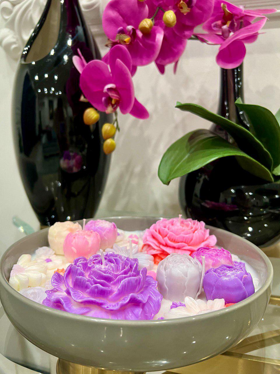 Floral Ceramic Bowl| Decorative Candle with Daisy & Poeny Design| Unique Home Decor| Luxury Housewarming Gift| Perfect Gift for a Loved One