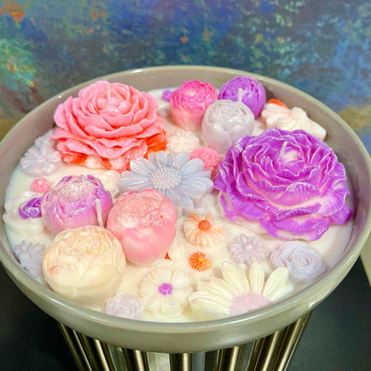 Floral Ceramic Bowl| Decorative Candle with Daisy & Poeny Design| Unique Home Decor| Luxury Housewarming Gift| Perfect Gift for a Loved One