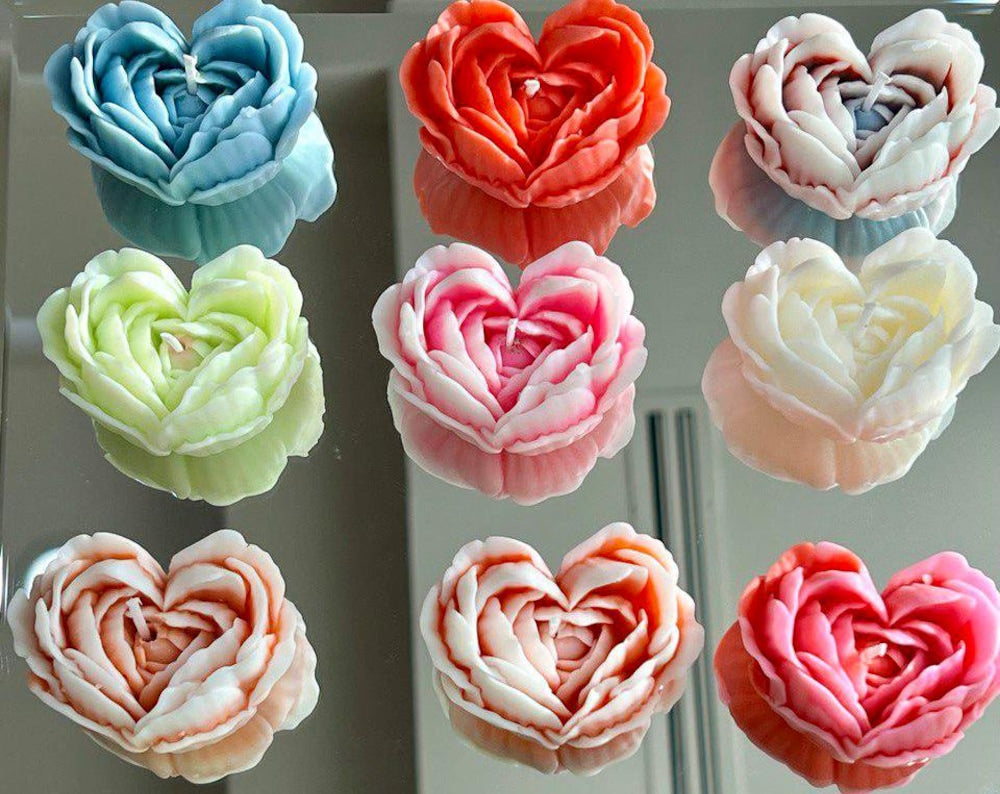 Set of 2 Handmade Heart-Shaped Flower Candles| Romantic Gift Idea| Soy Wax Candle| Unique Valentine’s Day Gift | Scented Floral Home Decor